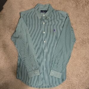Ralph Lauren Men's Teal Striped Button Down Shirt, Medium